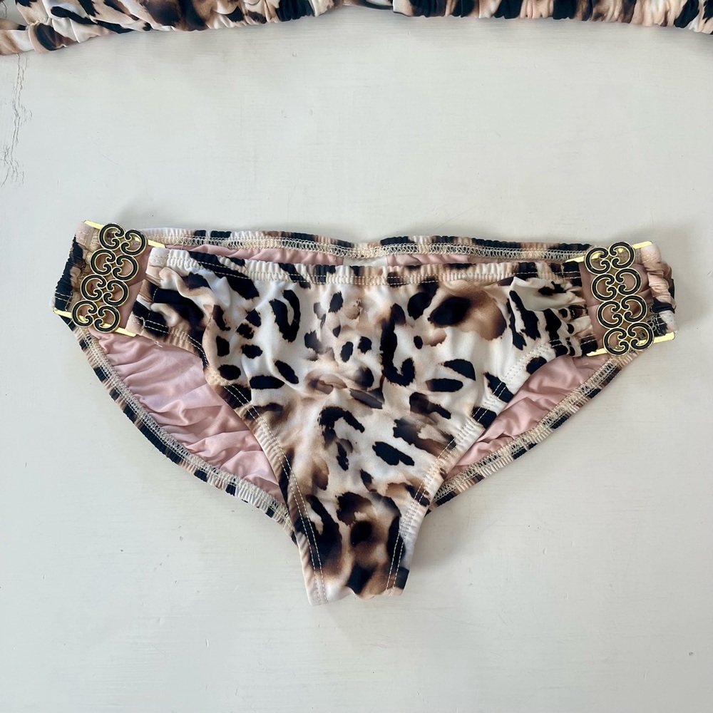 8 PIECE LOT TARA GRINNA Hipster Triangle Top Bikini Set Black Gold Animal Print - Picture 8 of 16